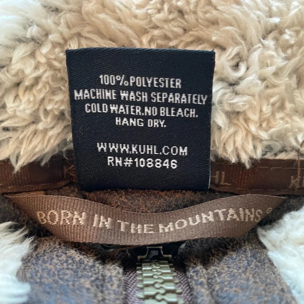 KÜHL Flight Vest Italian Fleece Stowable Hood Full Zip Cream Tan Brown Warm Cozy - Picture 14 of 16